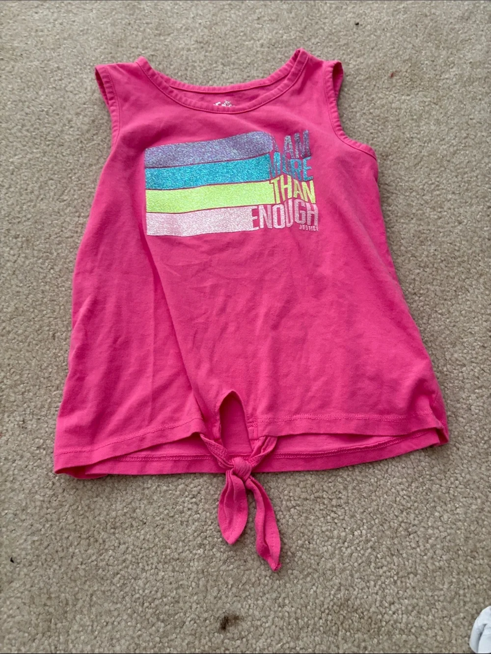 Justice Hot Pink Tie-Front Tank with Glitter Stripe Graphic